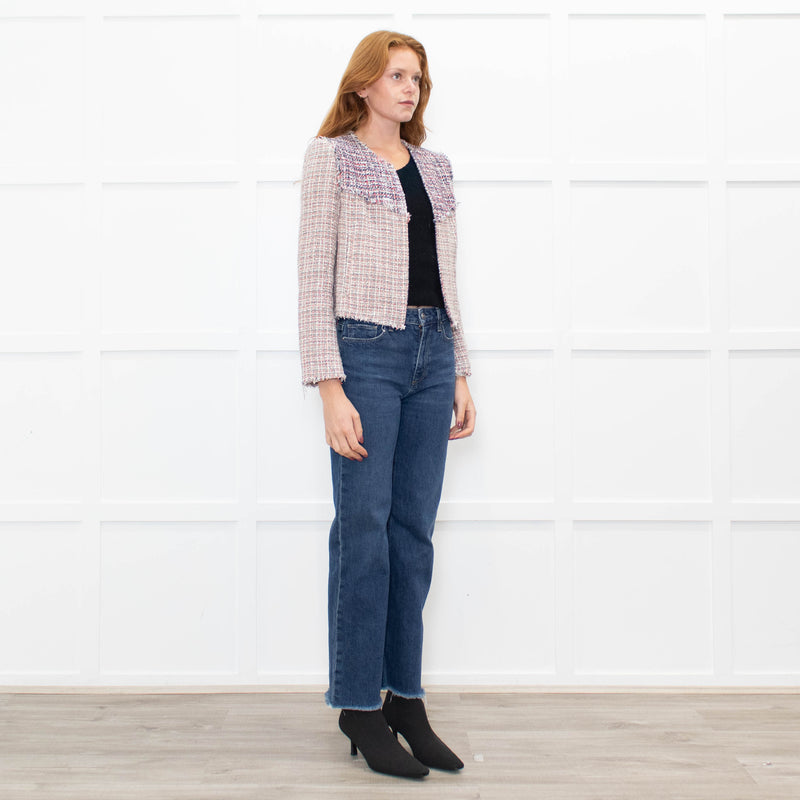 Iro White Red Navy Tweed Edge To Edge Short Jacket