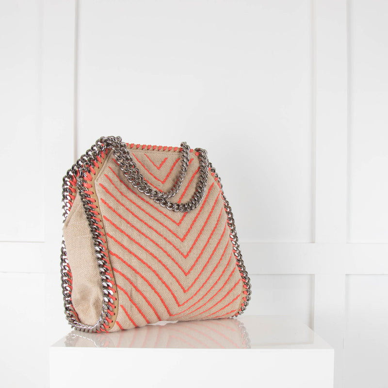 Stella McCartney Beige Linen Orange Stitching Small Falabella Bag