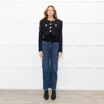 Self Portrait Black Shimmer Boucle Jacket With Embellished Buttons