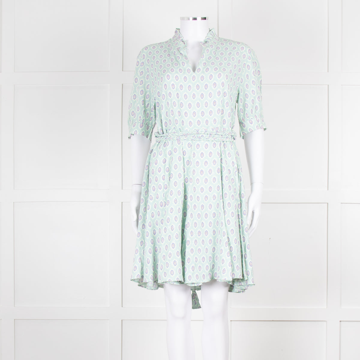 Sandro Pale Green Lilac Burgundy Print Belted Dress