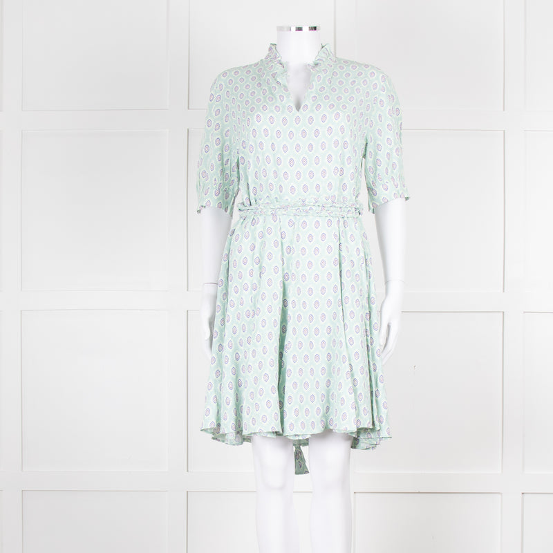 Sandro Pale Green Lilac Burgundy Print Belted Dress