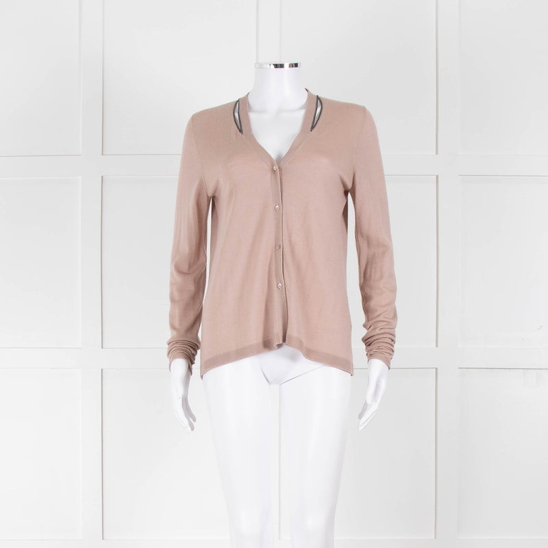 Dorothee Schumacher Dusky Pink Wool Cardigan With Chain Detail