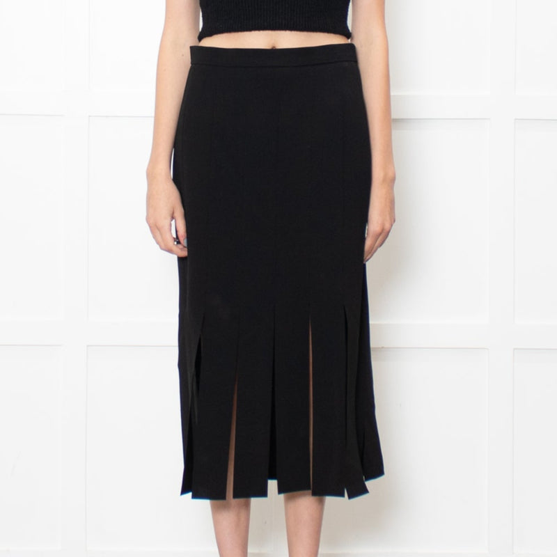 Max Mara Black Jumbo Fringe Pencil Skirt
