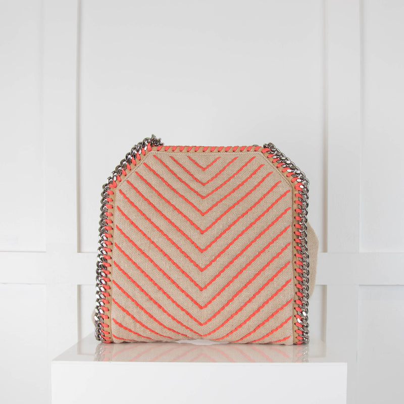 Stella McCartney Beige Linen Orange Stitching Small Falabella Bag