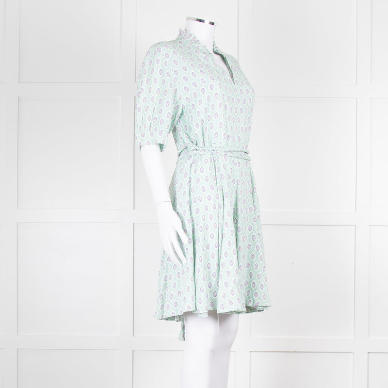 Sandro Pale Green Lilac Burgundy Print Belted Dress