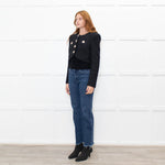 Self Portrait Black Shimmer Boucle Jacket With Embellished Buttons