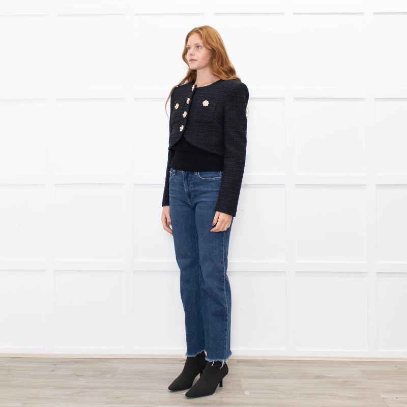 Self Portrait Black Shimmer Boucle Jacket With Embellished Buttons