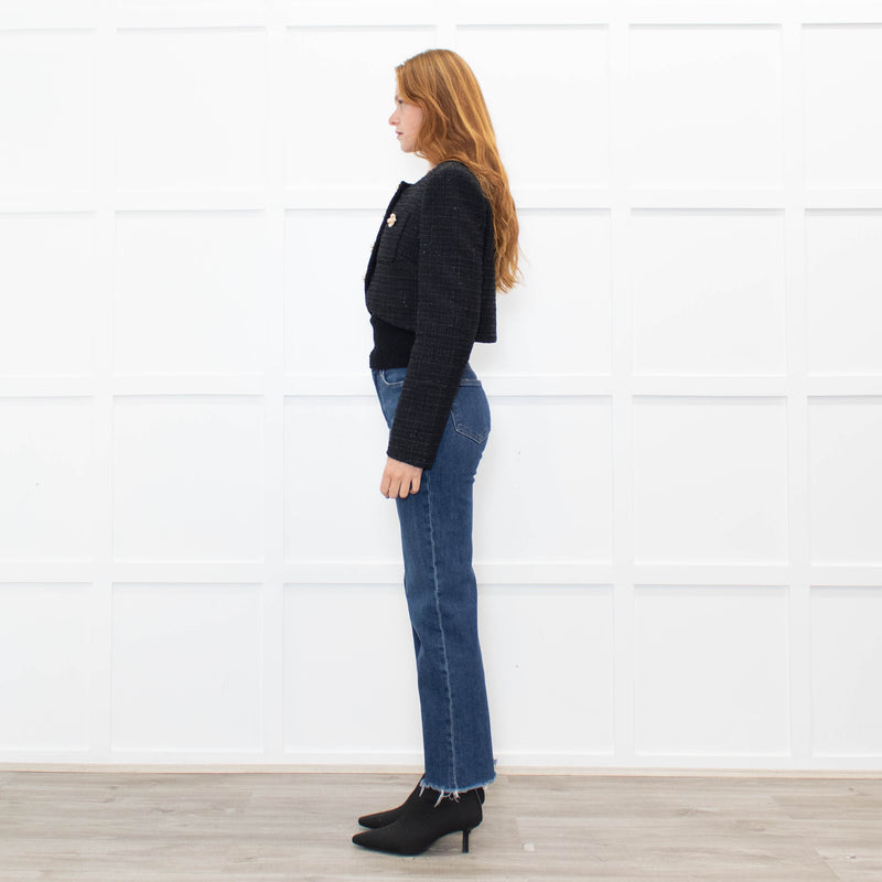 Self Portrait Black Shimmer Boucle Jacket With Embellished Buttons