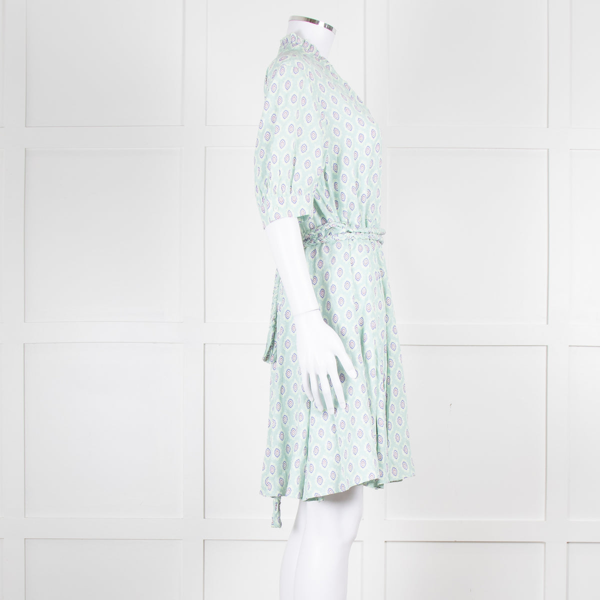 Sandro Pale Green Lilac Burgundy Print Belted Dress