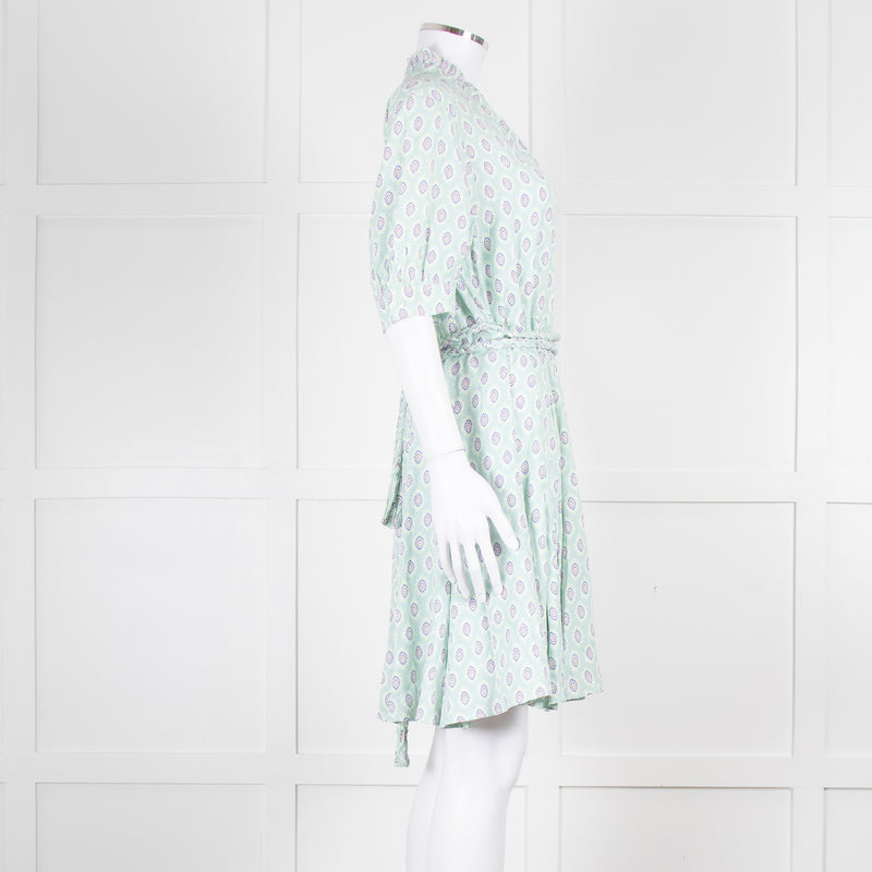 Sandro Pale Green Lilac Burgundy Print Belted Dress