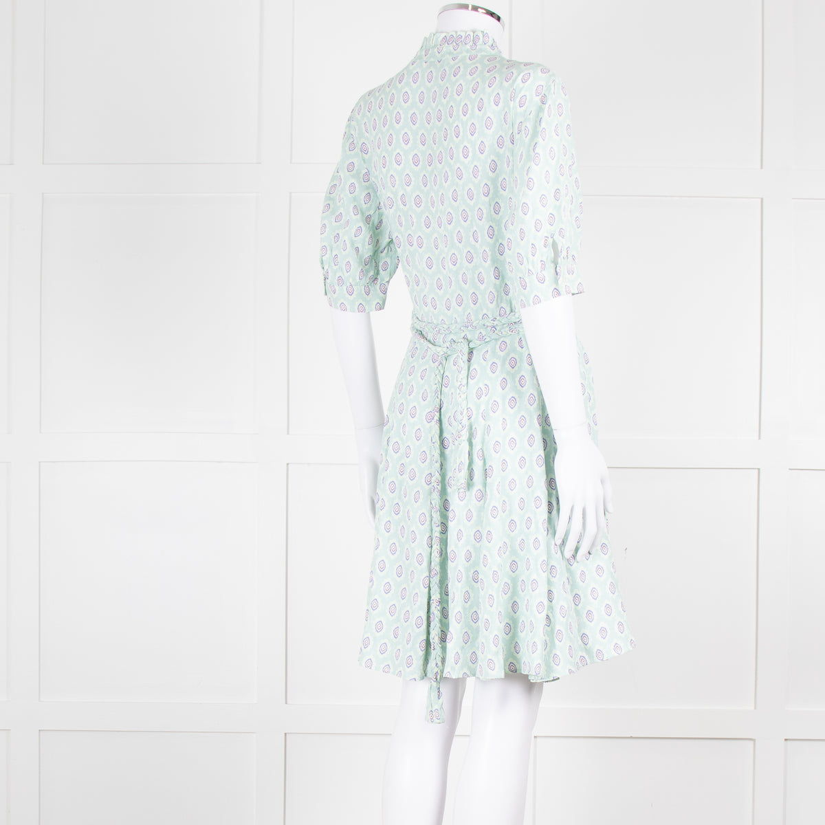 Sandro Pale Green Lilac Burgundy Print Belted Dress