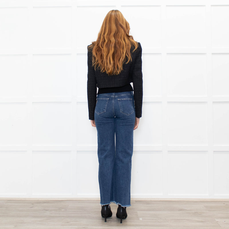 Self Portrait Black Shimmer Boucle Jacket With Embellished Buttons