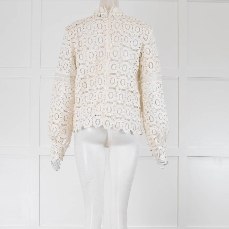 Self-Portrait Cream Broderie Anglaise High Neck Blouse