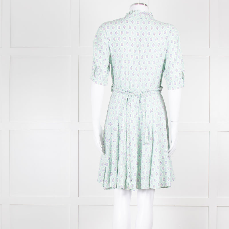 Sandro Pale Green Lilac Burgundy Print Belted Dress