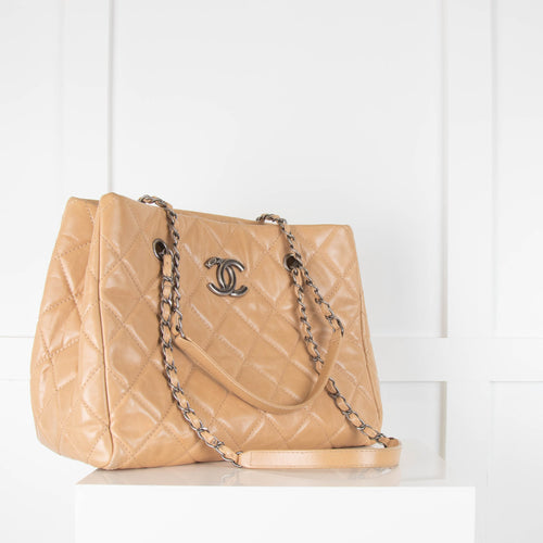 Chanel Beige Quilted Calfskin Ruthenium Hardware Tote Bag