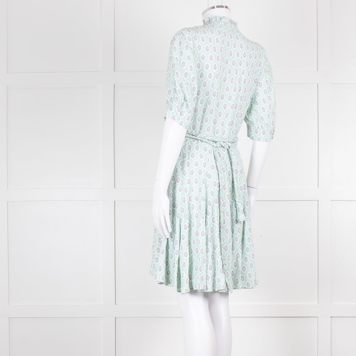Sandro Pale Green Lilac Burgundy Print Belted Dress