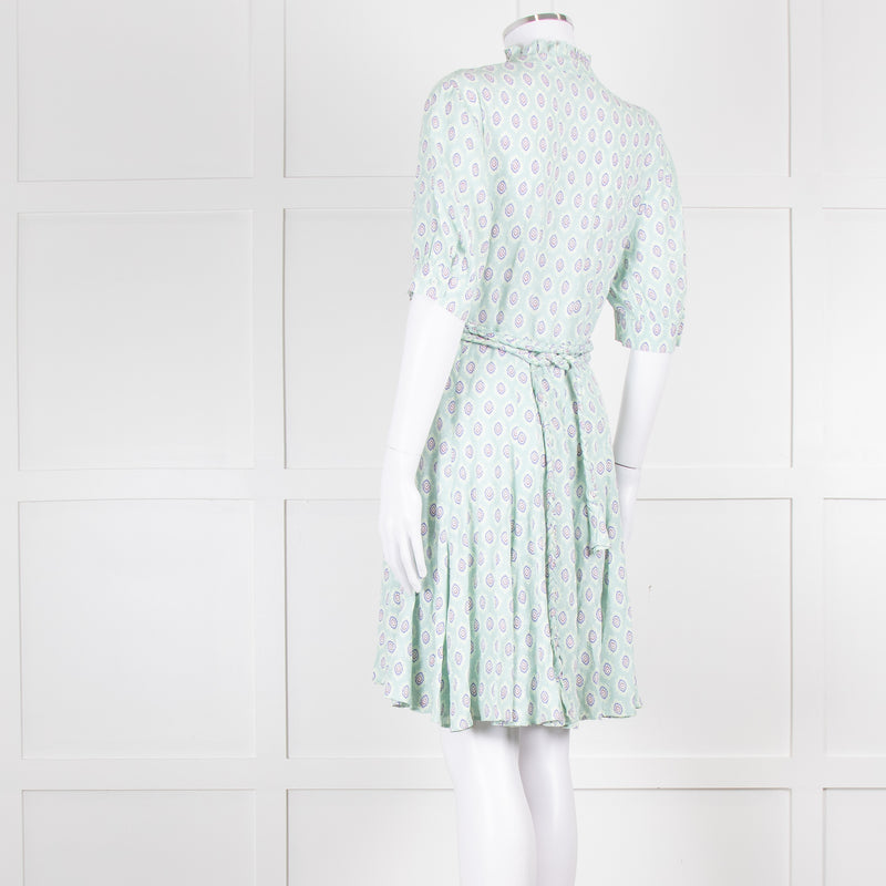 Sandro Pale Green Lilac Burgundy Print Belted Dress