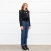 Self Portrait Black Shimmer Boucle Jacket With Embellished Buttons