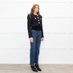 Self Portrait Black Shimmer Boucle Jacket With Embellished Buttons