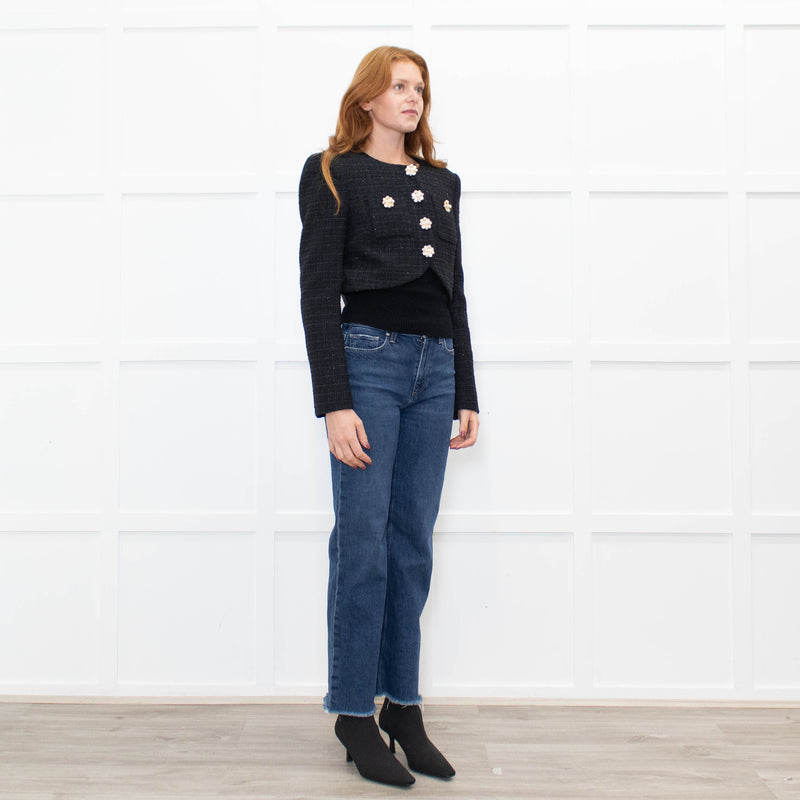 Self Portrait Black Shimmer Boucle Jacket With Embellished Buttons