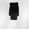 Max Mara Black Wool Alpaca Mix Coat with Fox Fur Trimmed Hood