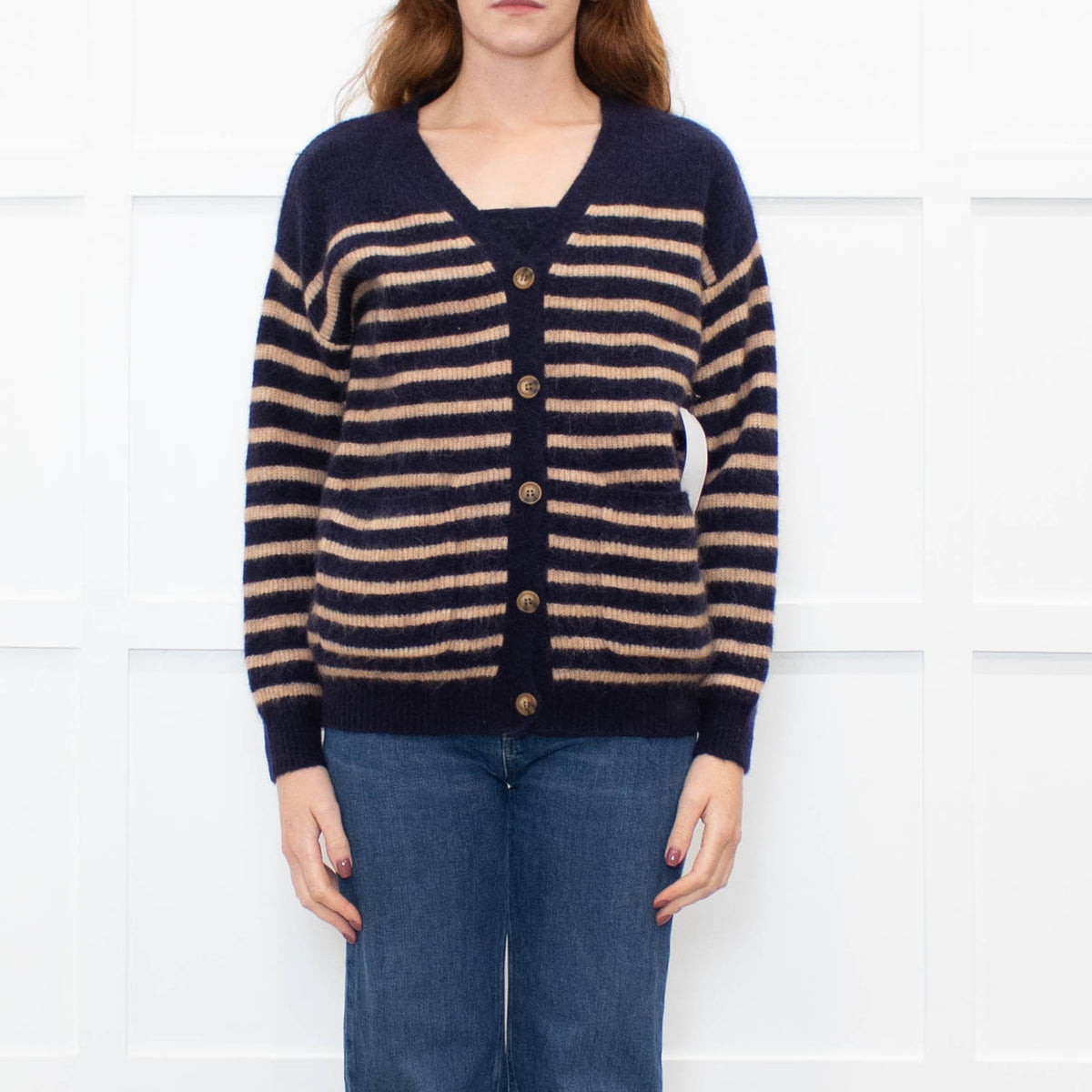 Wyse Blue Tan Striped Mohair Cardigan