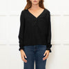 Sezane Black V Neck Leaf Print Blouse