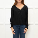 Sezane Black V Neck Leaf Print Blouse