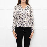 Rails Cream and Black Animal Print Blouse with Drawstring Waist