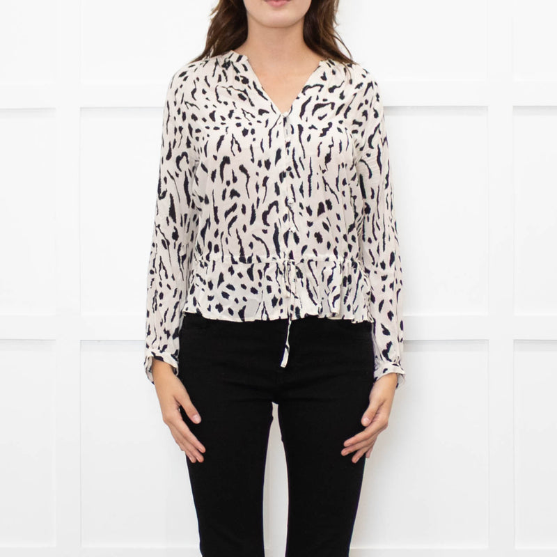 Rails Cream and Black Animal Print Blouse with Drawstring Waist