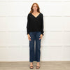 Sezane Black V Neck Leaf Print Blouse