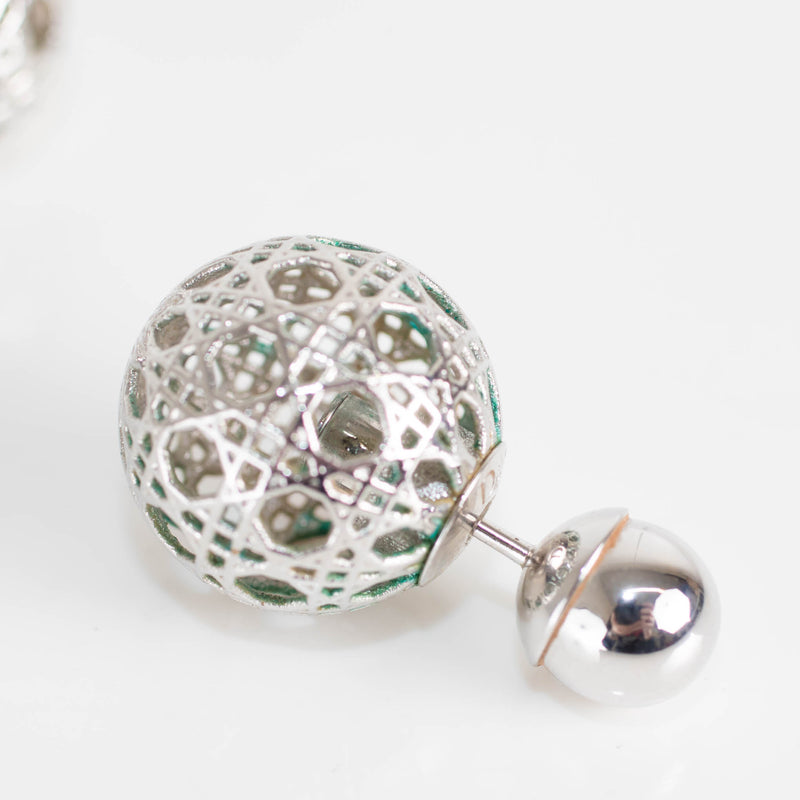 Christian Dior Secret Cannage Tribal Stud Silver Earrings