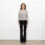 Rails Cream and Black Animal Print Blouse with Drawstring Waist