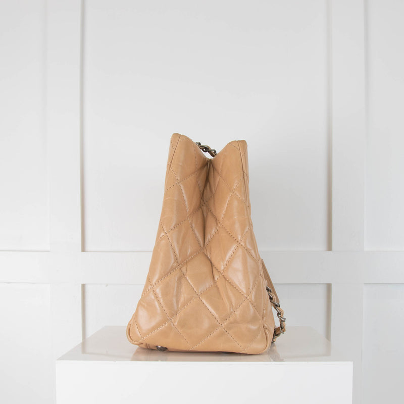 Chanel Beige Quilted Calfskin Ruthenium Hardware Tote Bag