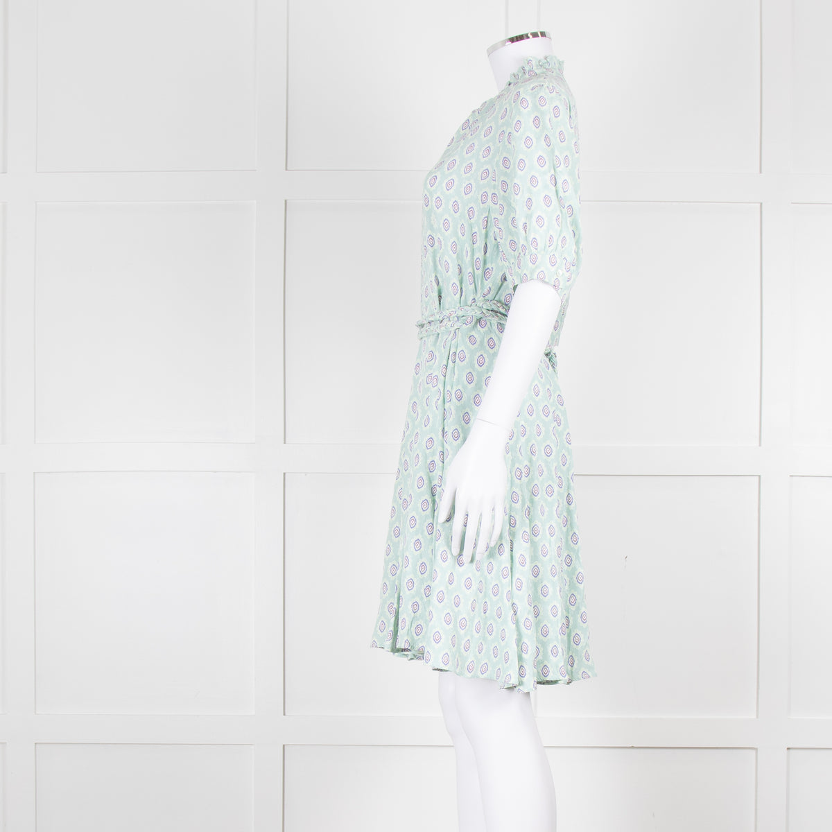 Sandro Pale Green Lilac Burgundy Print Belted Dress