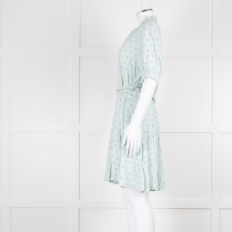 Sandro Pale Green Lilac Burgundy Print Belted Dress