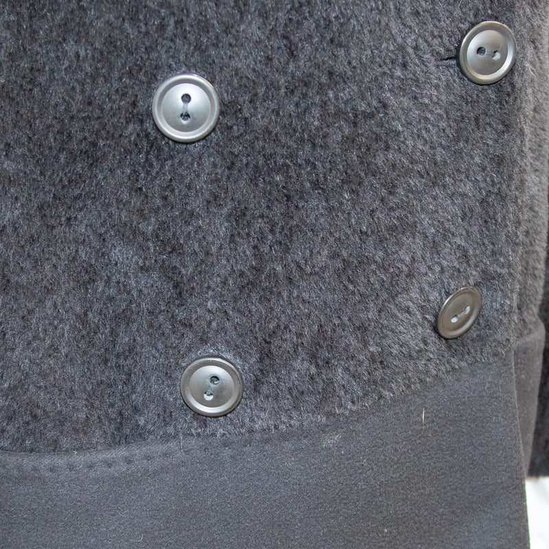Max Mara Black Wool Alpaca Mix Coat with Fox Fur Trimmed Hood