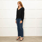 Sezane Black V Neck Leaf Print Blouse