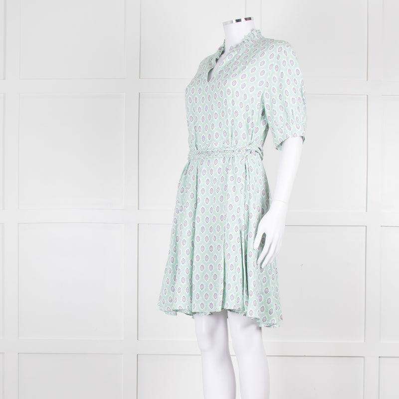 Sandro Pale Green Lilac Burgundy Print Belted Dress