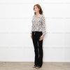 Rails Cream and Black Animal Print Blouse with Drawstring Waist