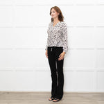 Rails Cream and Black Animal Print Blouse with Drawstring Waist