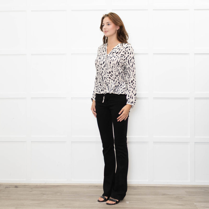 Rails Cream and Black Animal Print Blouse with Drawstring Waist