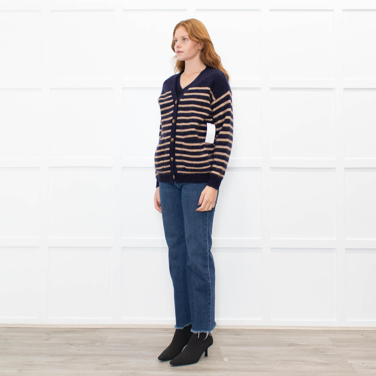 Wyse Blue Tan Striped Mohair Cardigan
