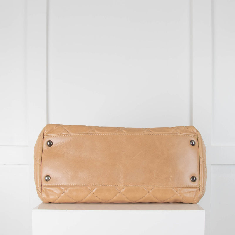 Chanel Beige Quilted Calfskin Ruthenium Hardware Tote Bag