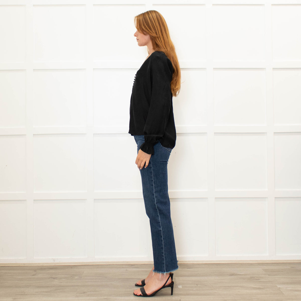 Sezane Black V Neck Leaf Print Blouse