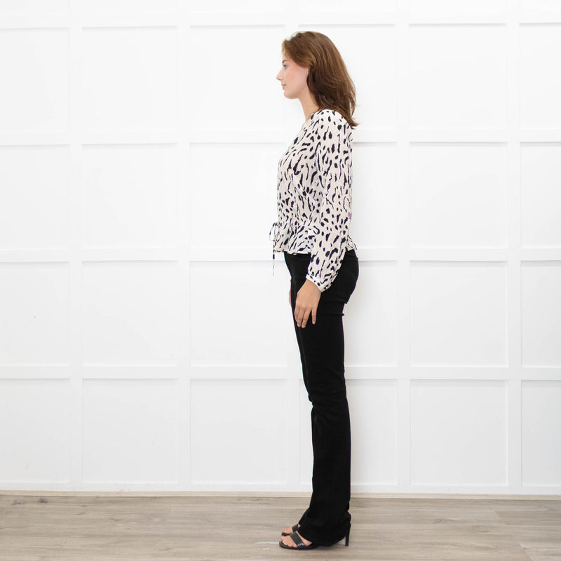 Rails Cream and Black Animal Print Blouse with Drawstring Waist