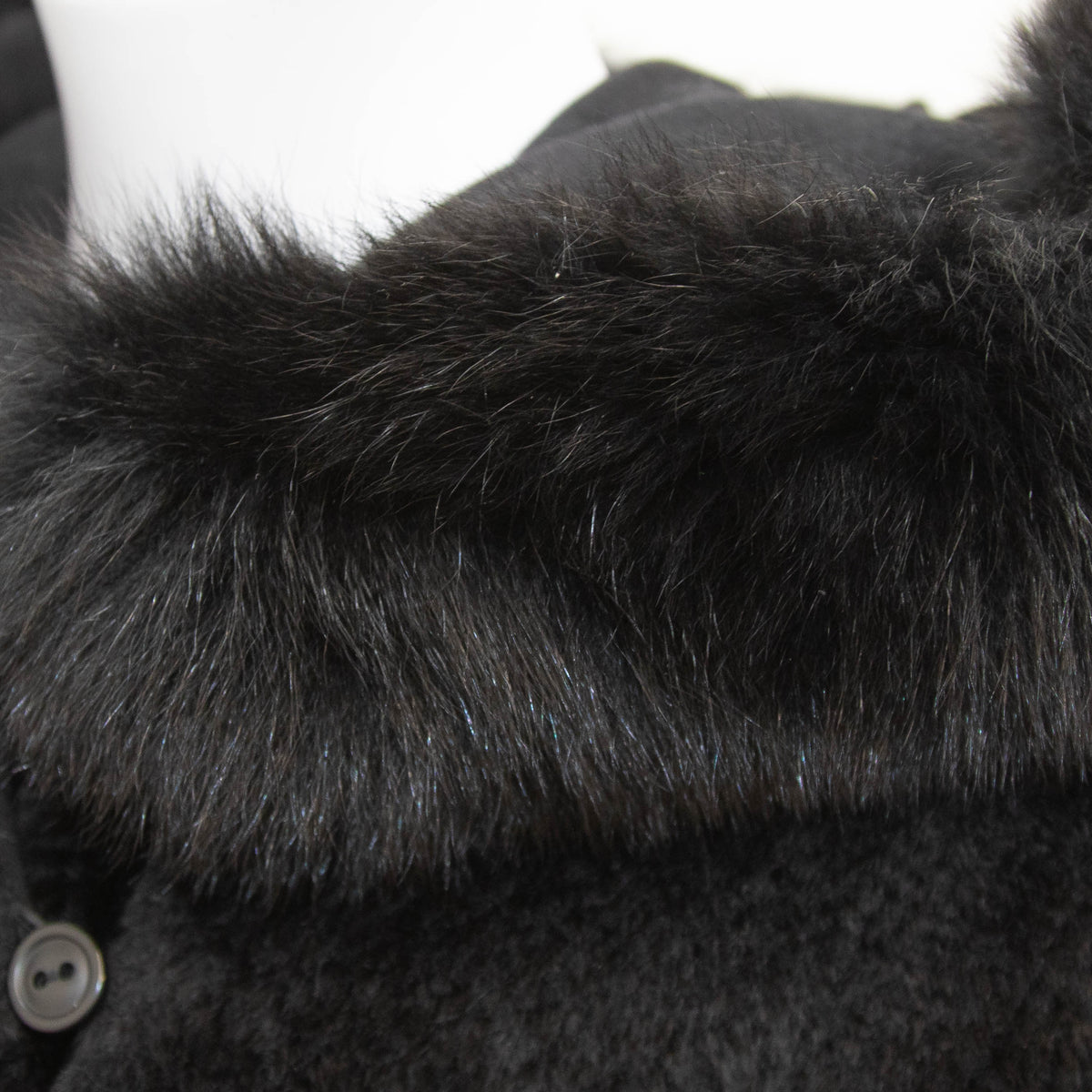 Max Mara Black Wool Alpaca Mix Coat with Fox Fur Trimmed Hood