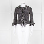 St John Black White Knit Frill Trim Jacket