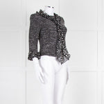 St John Black White Knit Frill Trim Jacket