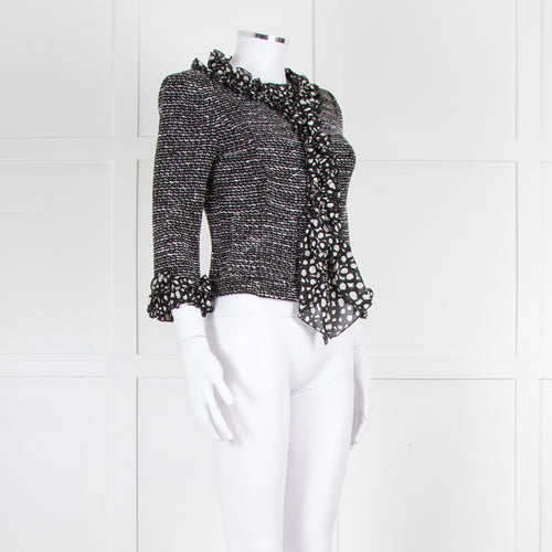 St John Black White Knit Frill Trim Jacket